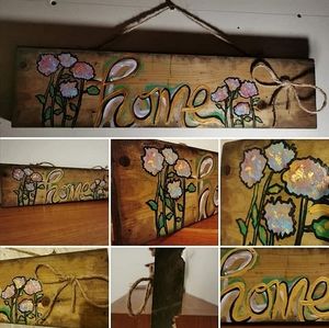 Handcrafted Home Wood Sign Painting flowers Gold